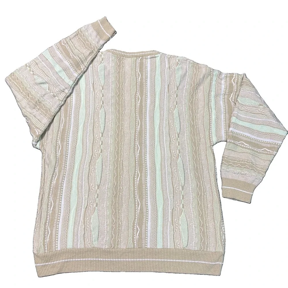 VTG Norm Thompson 3D Knit Sweater Large L Coogi Style Pastel Earth Tone 90s
